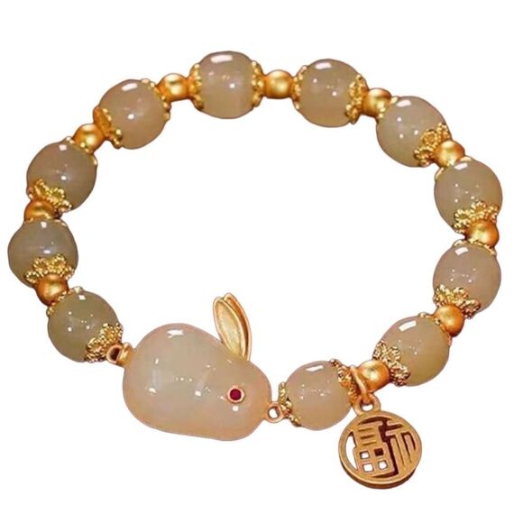 Chinese peanut rabbit glass bead stretch bracelet set new - Picture 3 of 13